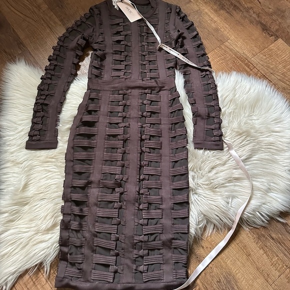 HOUSE OF CB Lola Charcoal Bodycon Bandage Long Sleeve Dress - Picture 2 of 3